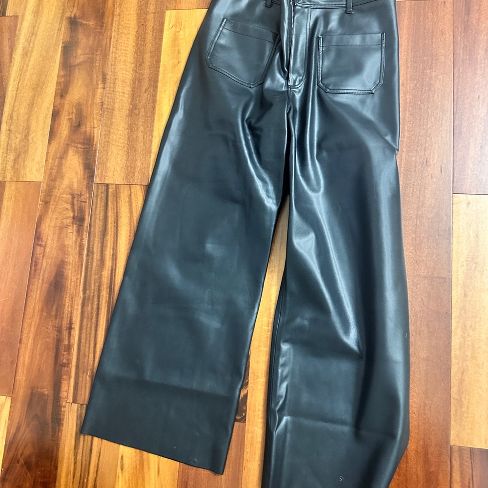 Zara Black High Waisted Faux Leather Pants with front pocket detail